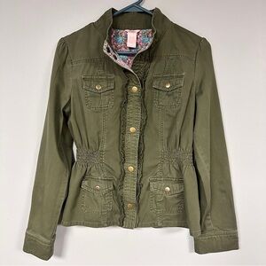 Vintage Candies  Olive Green Girly Denim Jean Jacket, Ruffles, Bows,  XL